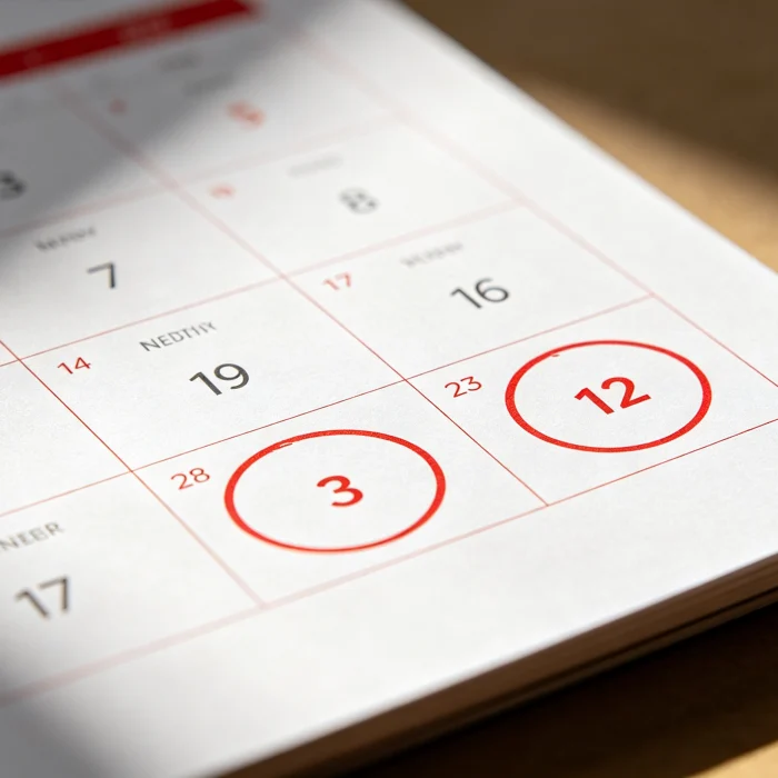 a calendar with a red circle around month 3 and month 12