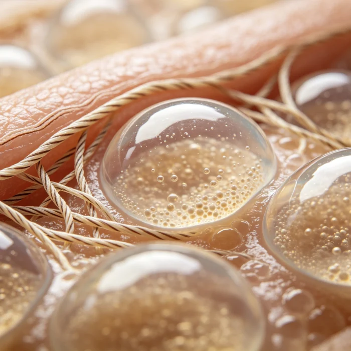 a close-up of skin cells under a microscope showing collagen fibers