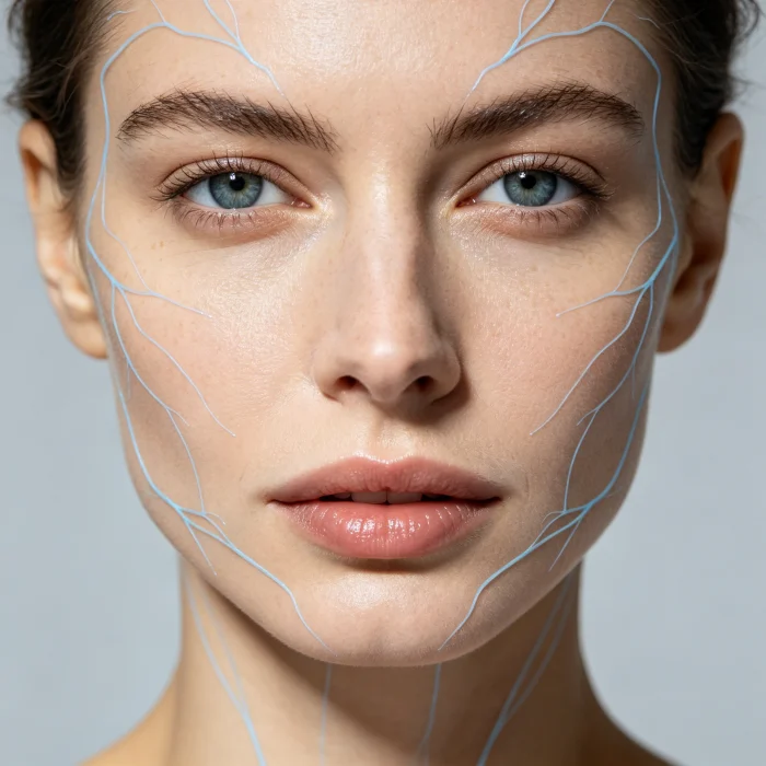 a diagram showing lymphatic drainage path on a woman's face