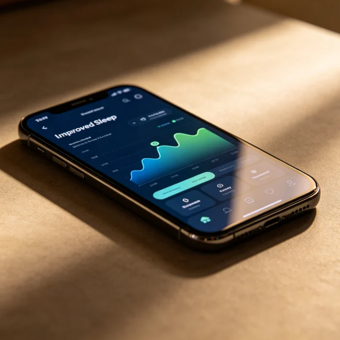 a sleep tracker app showing improved sleep score