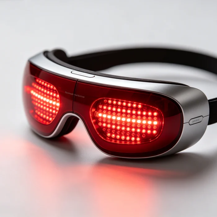 a red LED eye massager device glowing