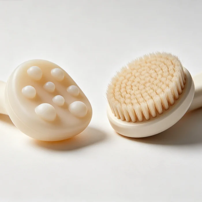 a comparison of a silicone face brush and a nylon bristle brush side by side