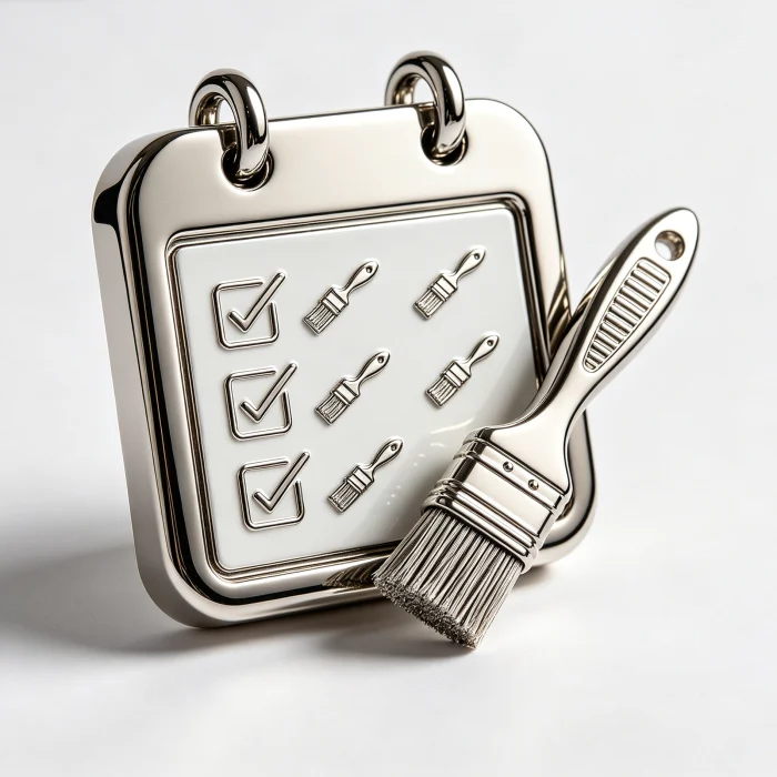 a calendar or schedule reminder icon with a brush cleaning frequency checklist