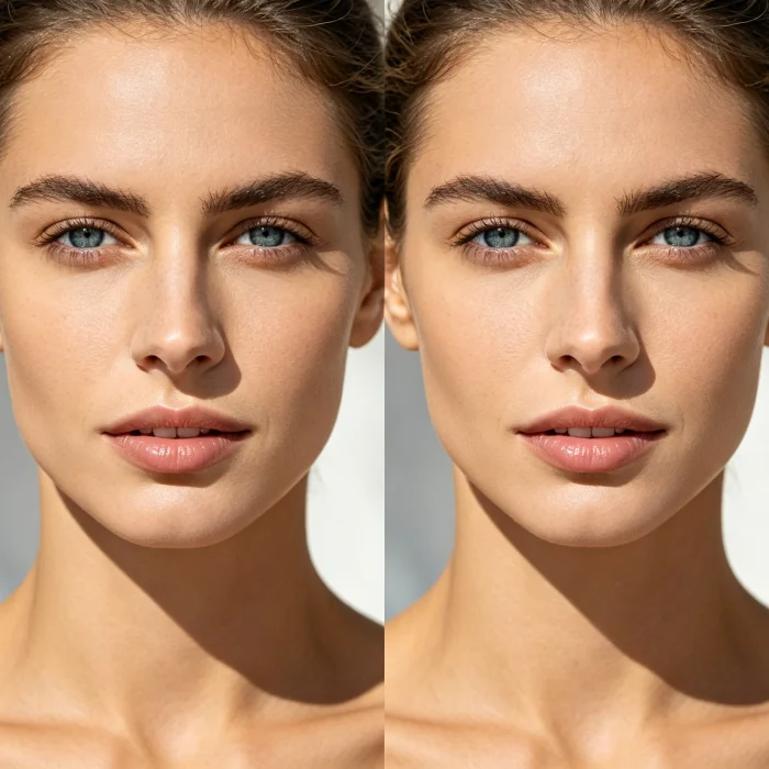 side-by-side before and after photos showing jawline improvement
