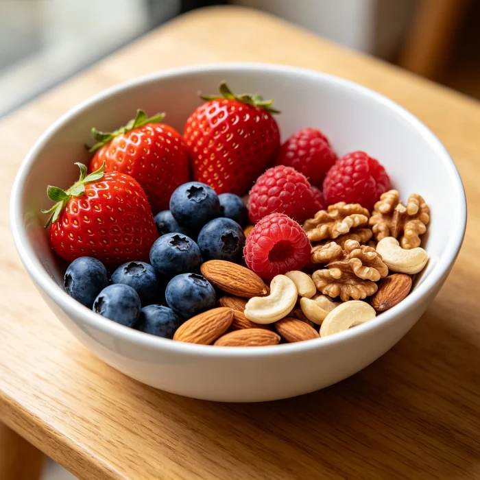 bowl of fresh berries and mixed nuts