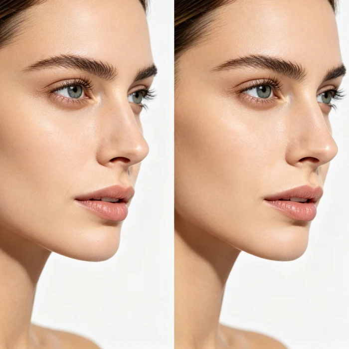 a before-and-after comparison of a woman's jawline
