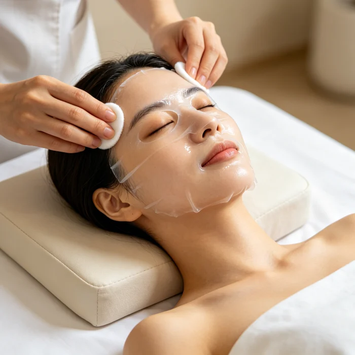 a soothing facial treatment on a bed