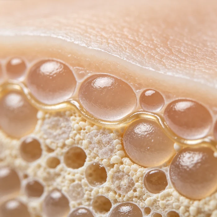 a close-up of a healthy skin barrier under a microscope