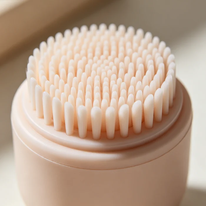 a close-up of a silicone facial brush head with soft bristles