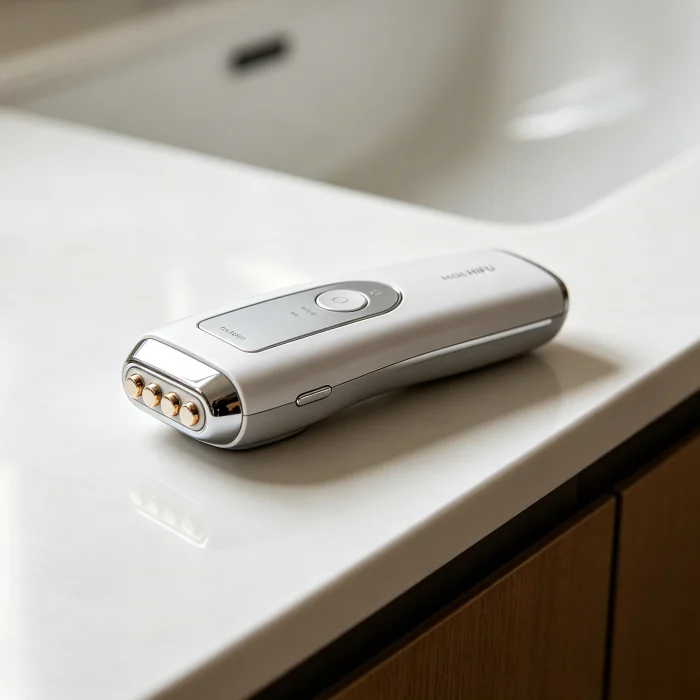 a compact at-home HIFU device on a white countertop