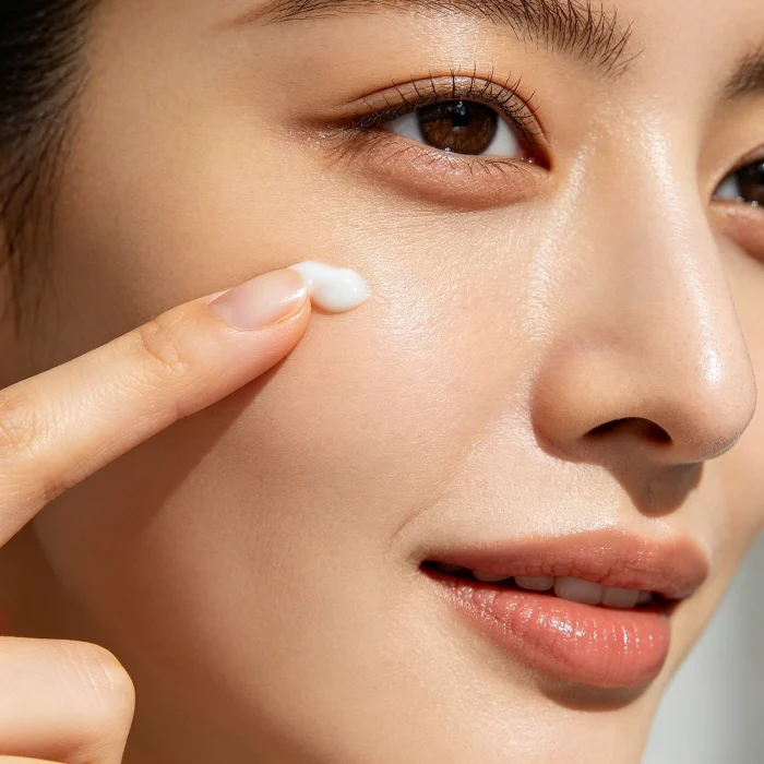 a person applying eye cream under the eyes