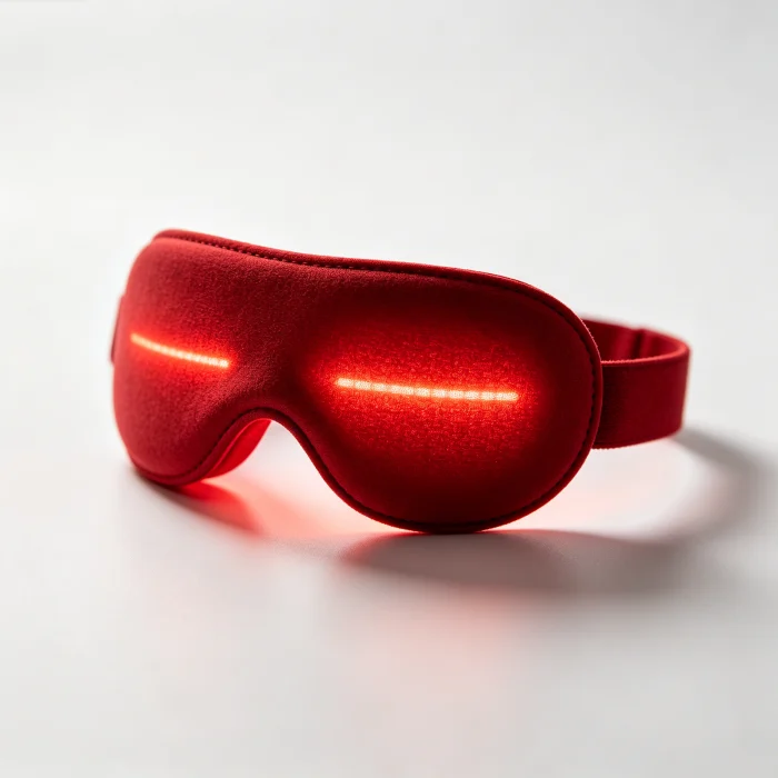 a red light therapy eye mask on a flat surface