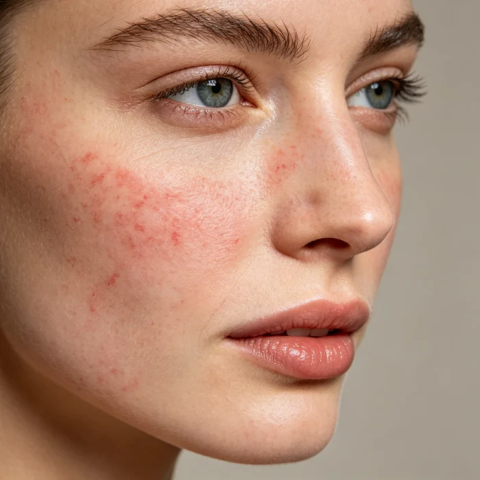 a person's face with slight redness after electrolysis