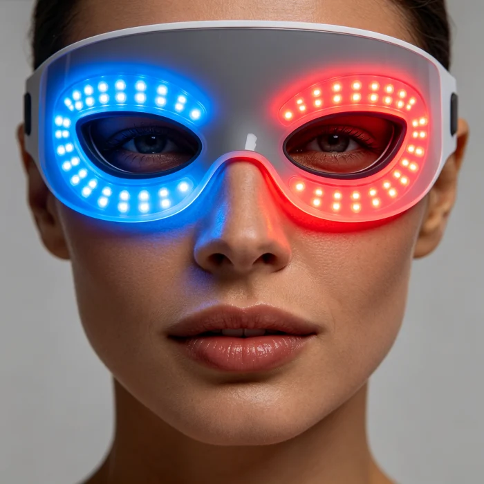 an LED light therapy mask on a face