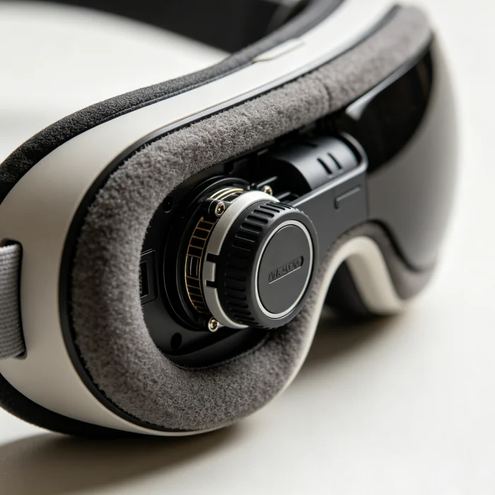 close-up of an eye massager with air compression mechanism visible