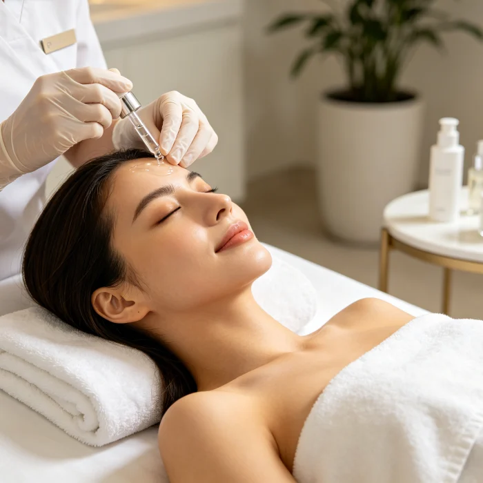 a woman receiving a professional facial in a spa
