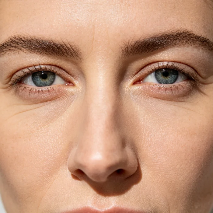 a close-up of crow's feet before and after treatment with an eye massager