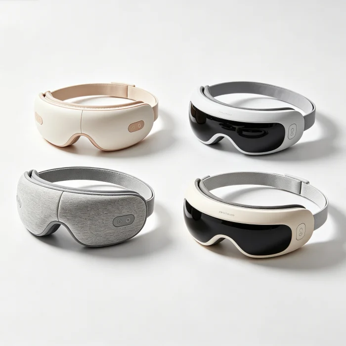 a collection of four different electric eye massagers on a clean white surface