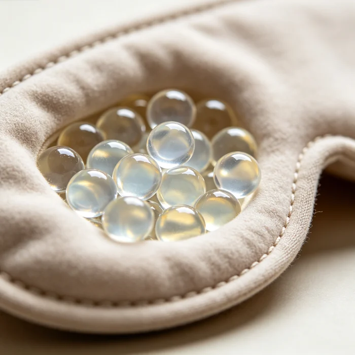 a close-up of gel beads inside a microwaveable eye mask