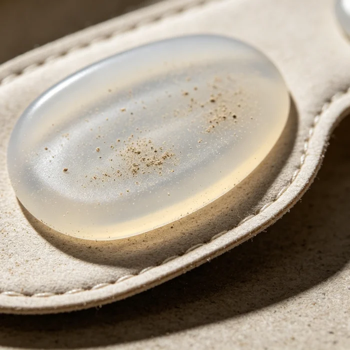 close-up of silicone eye massager pads with visible dust
