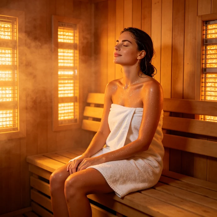 a person using an infrared sauna