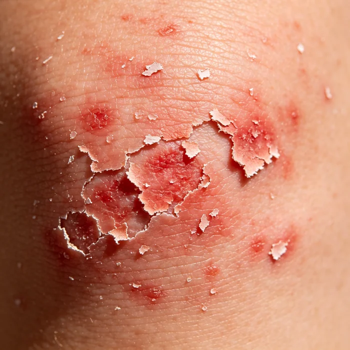 a damaged skin barrier illustration with red and flaky patches