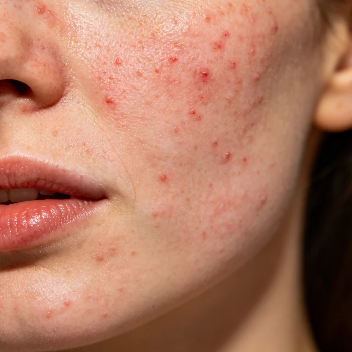 a close-up of irritated skin with small red bumps
