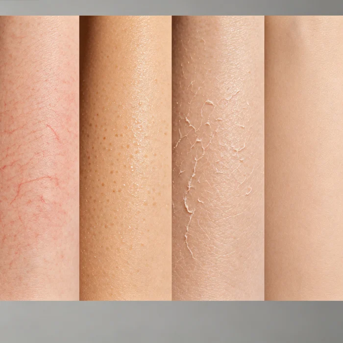 a comparison of skin types: sensitive, oily, dry, normal