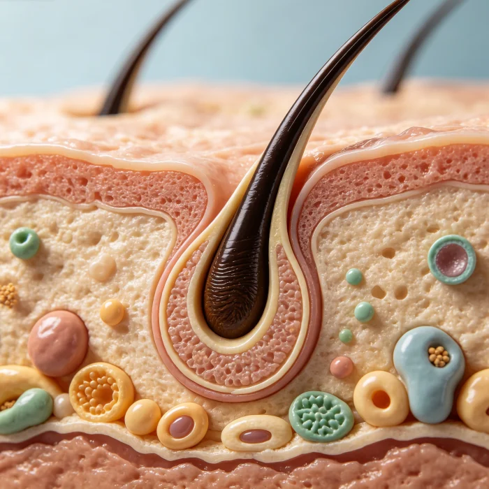 close-up of hair follicle diagram showing growth phases