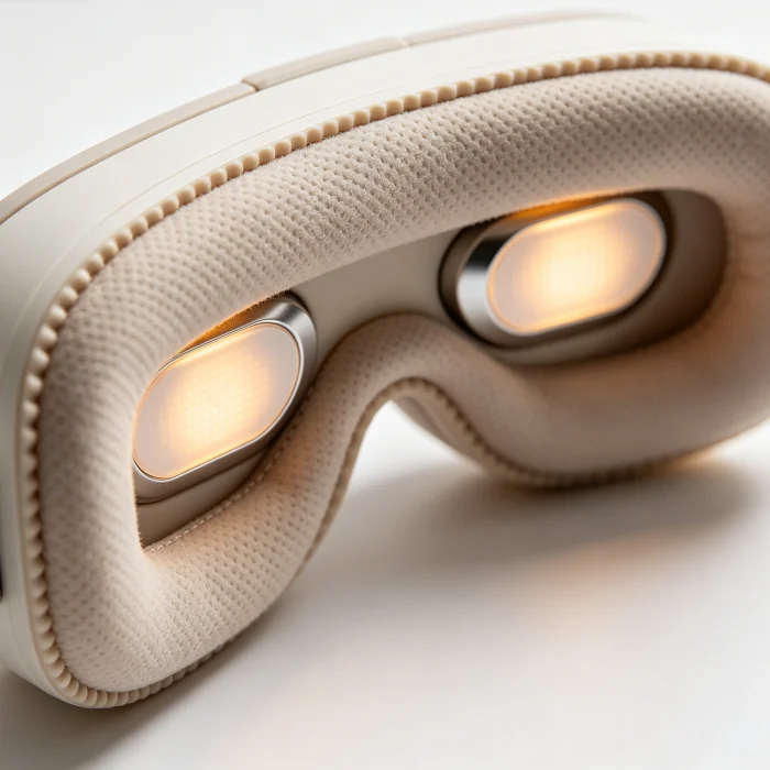 close-up of an eye massager with airbags and heat pads