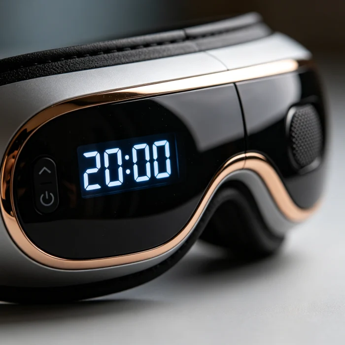 close-up of an eye massager with a timer display showing 20:00