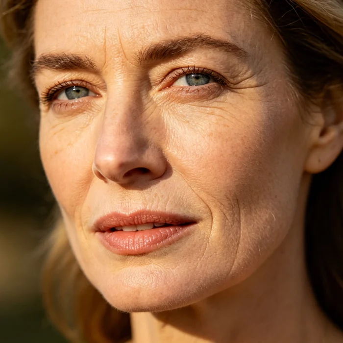 a woman's face with fine lines and wrinkles