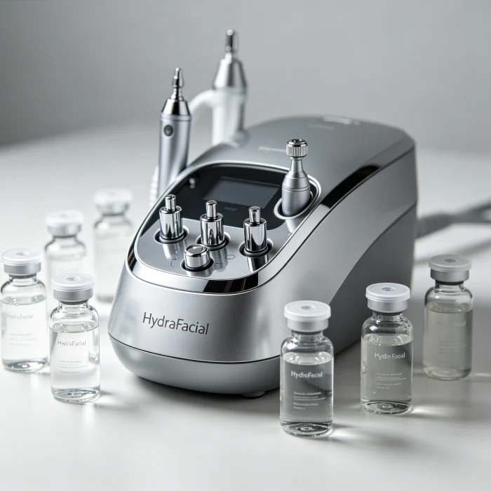 a HydraFacial machine with serum bottles