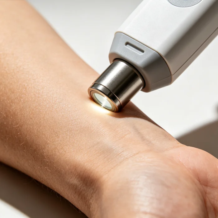 a dermal spectrometer measuring skin on a forearm