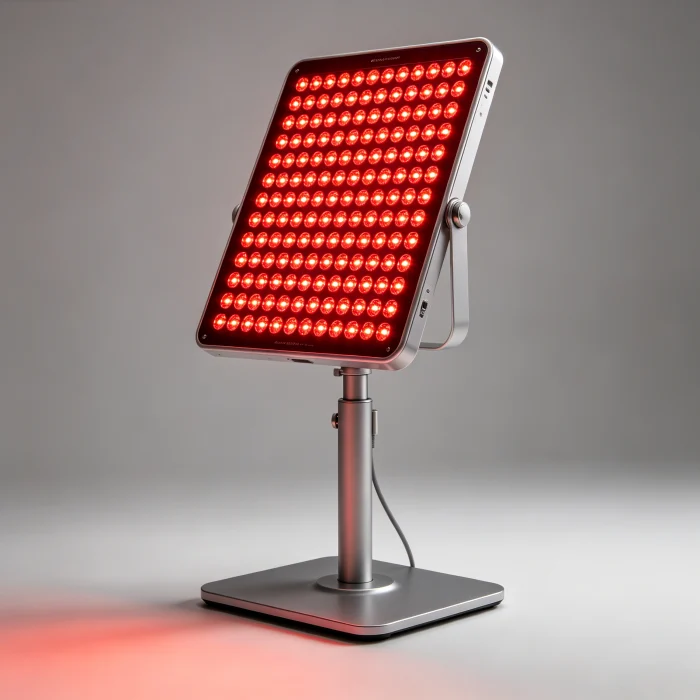 a red light therapy panel on a stand