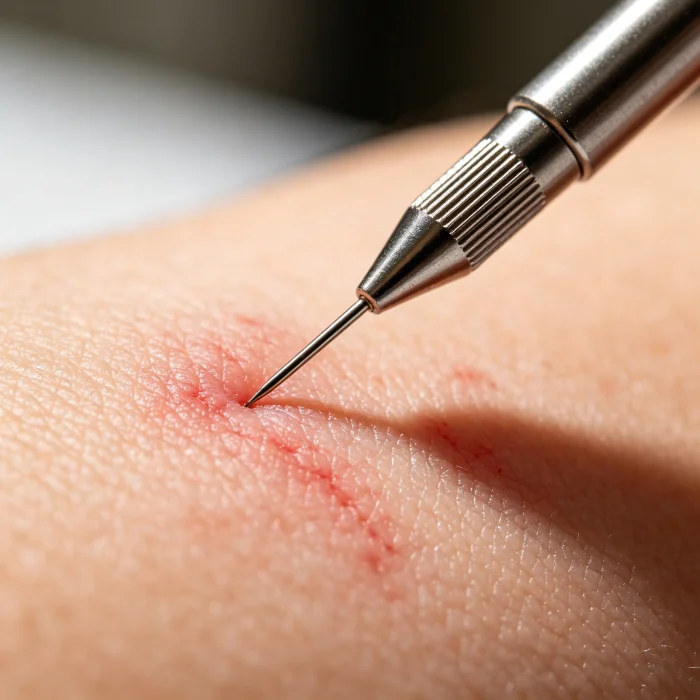 a close-up of an electrolysis needle on skin