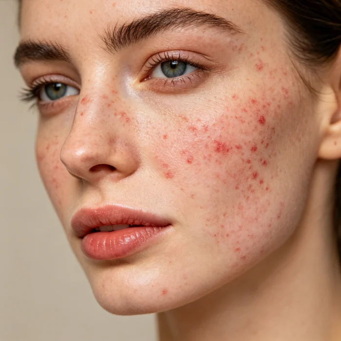 a woman's face with red spots after electrolysis