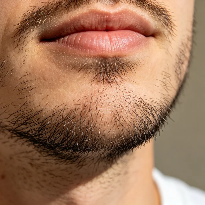 a client's chin with coarse dark hairs before treatment