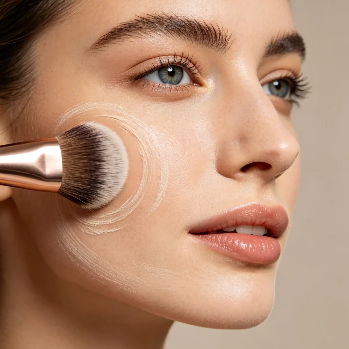 step-by-step illustration showing circular motions on different face zones with a face brush