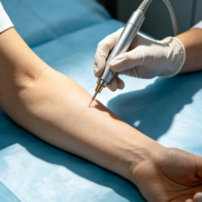 person using electrolysis machine on arm