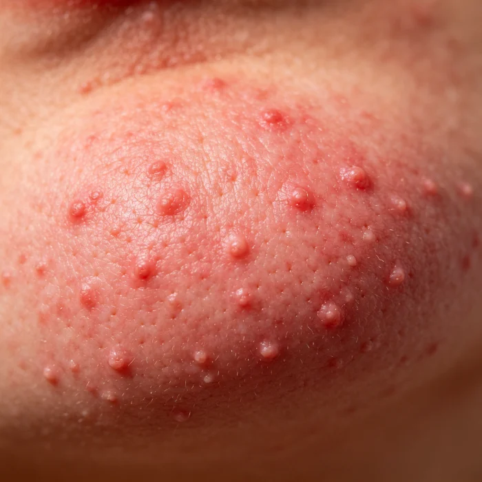 close-up of reddened skin with small bumps after electrolysis