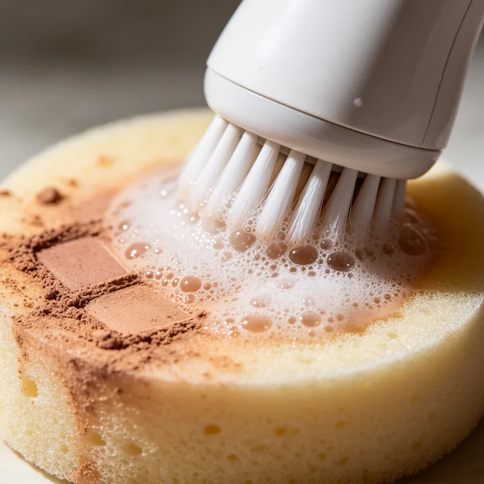 sonic face brush removing makeup from a sponge