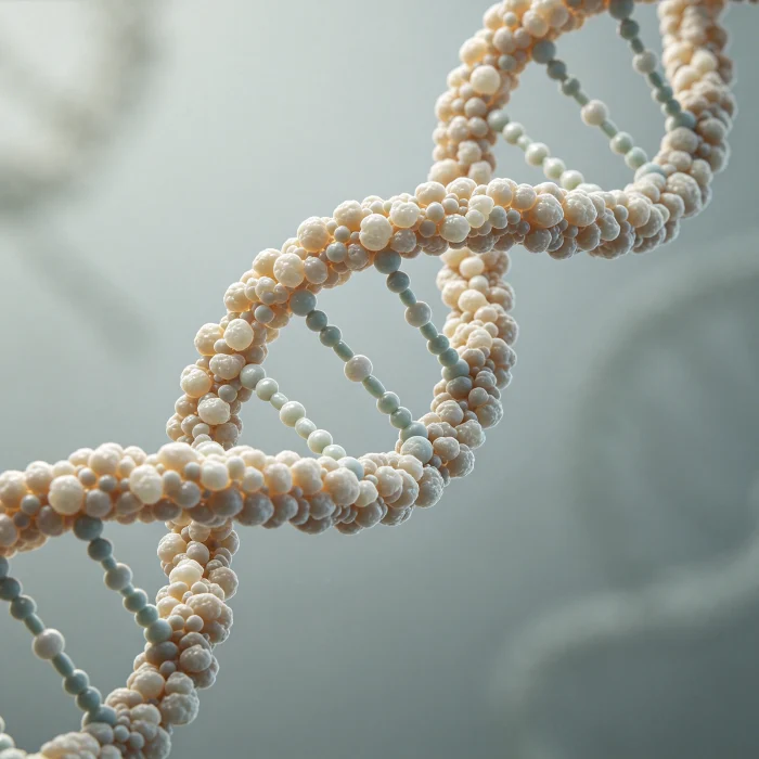 A collagen molecule structure illustration on a scientific background