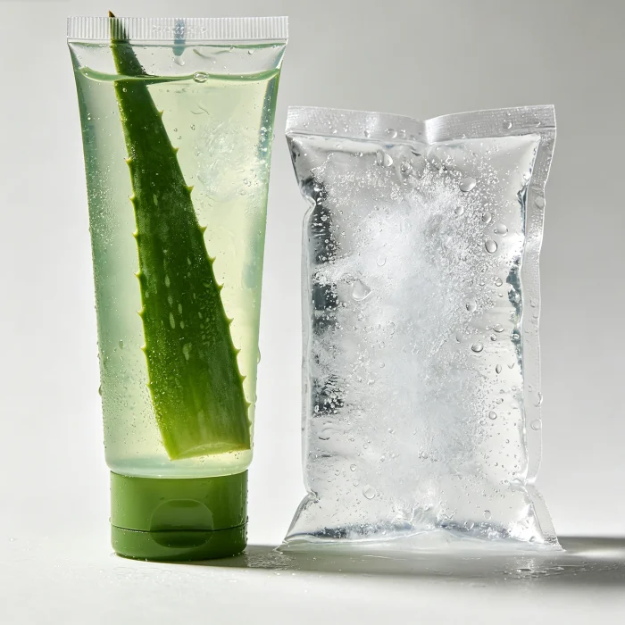 aloe vera gel tube next to ice pack