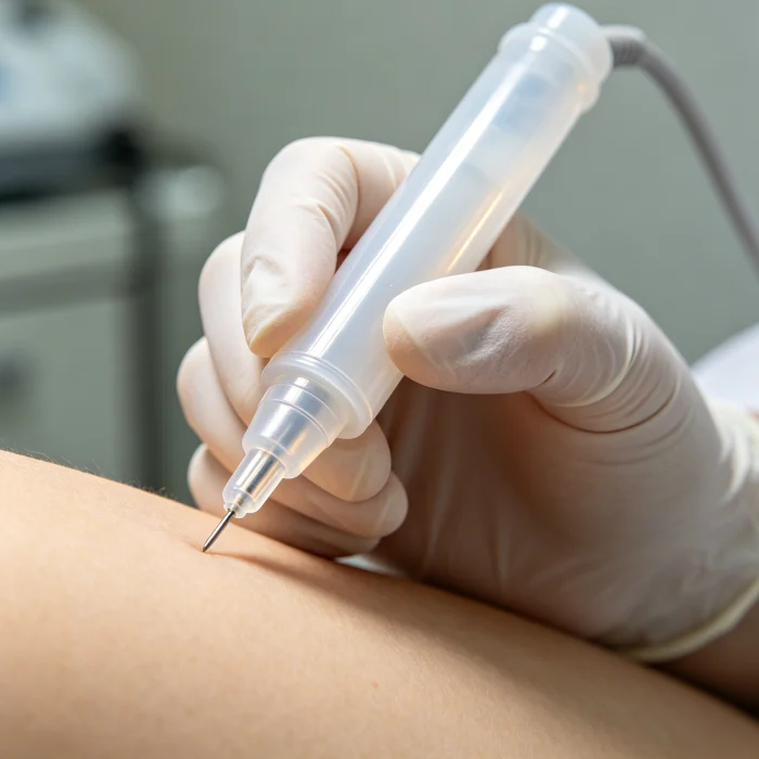 electrologist using a sterile single-use probe