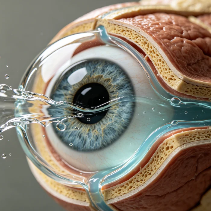 diagram showing cross-section of eye with aqueous humor flow