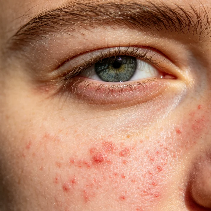 Small red bumps around the eye area from perioral dermatitis